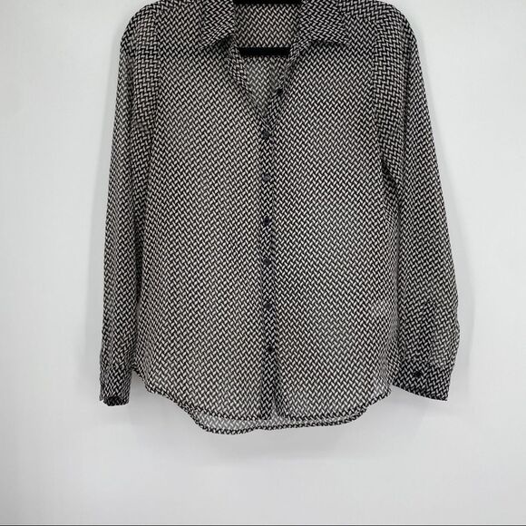 🐇 Pleione Women's 70s Inspired Striped Sheer Chiffon Button Down Shirt - Picture 5 of 9